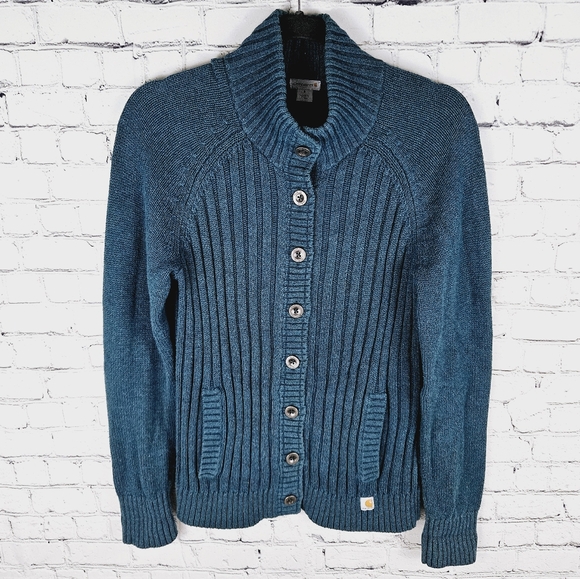 CARHARTT | button up high neck cable knit long sleeve sweater - Picture 1 of 8